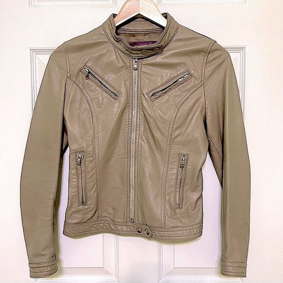 Sabani Italian Leather Jacket Size Small Tan Beige Zipper Pockets - Picture 1 of 16